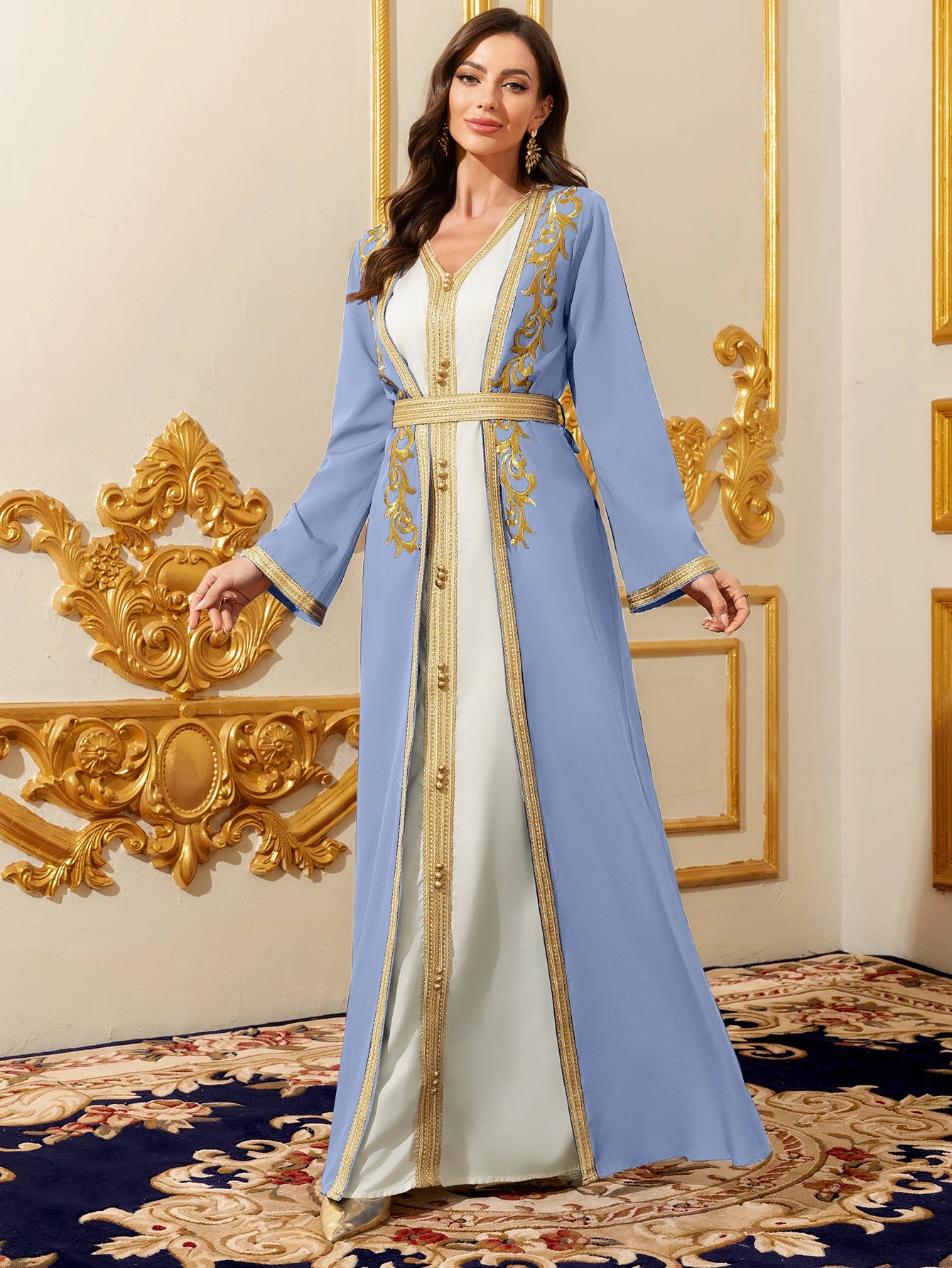 Middle East Elegant Muslim Dress Set Gold.